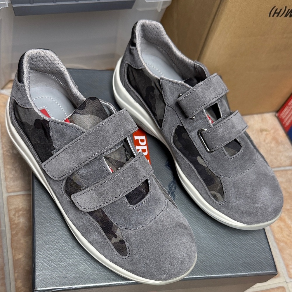 Prada Kids Sneakers in Gray and Black Camouflage boys new